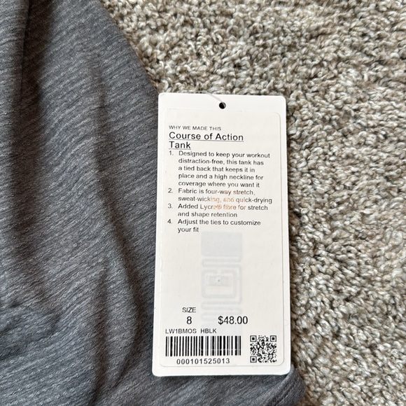 Lululemon Course Of Action Tank Top size 8 Heathered Gray Black Tie Back Shirt - Picture 3 of 5